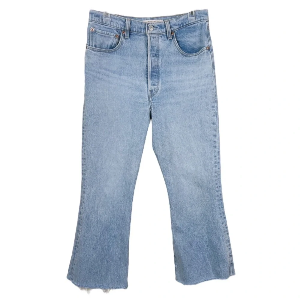Levi’s Ribcage Flare Jeans High Rise Button Fly Light Wash Altered Hem 30 - Picture 1 of 8